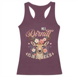 Funny Oktoberfest Deer Racerback Tank Top Mei Dirndl Is In Da Wasch German Bavarian Costume TS02 Maroon Print Your Wear