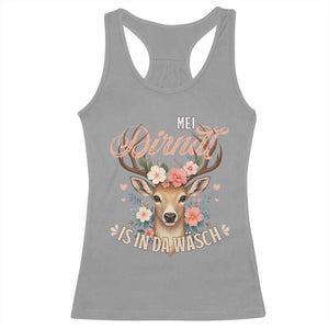 Funny Oktoberfest Deer Racerback Tank Top Mei Dirndl Is In Da Wasch German Bavarian Costume TS02 Sport Gray Print Your Wear