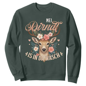 Funny Oktoberfest Deer Sweatshirt Mei Dirndl Is In Da Wasch German Bavarian Costume TS02 Dark Forest Green Print Your Wear