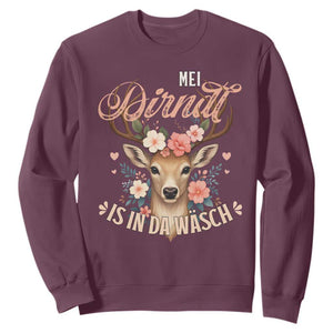 Funny Oktoberfest Deer Sweatshirt Mei Dirndl Is In Da Wasch German Bavarian Costume TS02 Maroon Print Your Wear