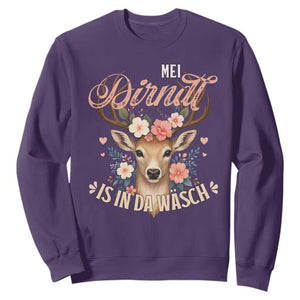 Funny Oktoberfest Deer Sweatshirt Mei Dirndl Is In Da Wasch German Bavarian Costume TS02 Purple Print Your Wear