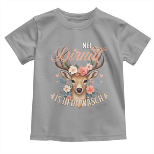 Funny Oktoberfest Deer Toddler T Shirt Mei Dirndl Is In Da Wasch German Bavarian Costume TS02 Sport Gray Print Your Wear