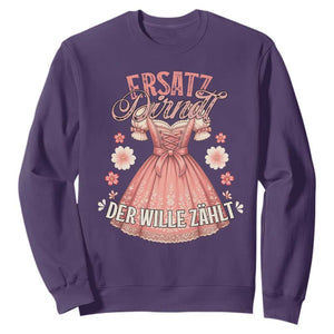 Funny Ersatz Backup Dirndl Oktoberfest Sweatshirt Der Wille Zahlt Bavarian Festival Costume Humor TS02 Purple Print Your Wear