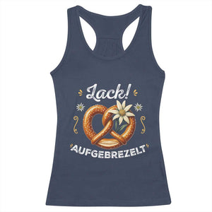 Zack Aufgebrezelt Oktoberfest Racerback Tank Top Dress Up Funny Pretzel Edelweiss Bavarian Festival TS02 Navy Print Your Wear