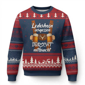 Lederhosen Forgotten Oktoberfest Ugly Christmas Sweater Durscht Mitbracht Funny Beer Drinking TS02 Navy Red Print Your Wear