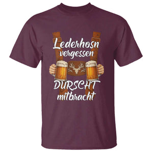 Lederhosen Forgotten Oktoberfest T Shirt Durscht Mitbracht Funny Beer Drinking TS02 Maroon Print Your Wear