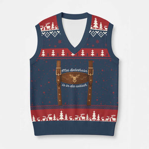 Funny Lederhosen Costume Alternative for Oktoberfest V-Neck Knit Sweater Vest Mei Lederhosn Is In Da Wasch TS02 Navy Red Print Your Wear