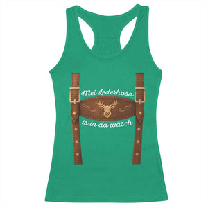 Funny Lederhosen Costume Alternative for Oktoberfest Racerback Tank Top Mei Lederhosn Is In Da Wasch TS02 Irish Green Print Your Wear