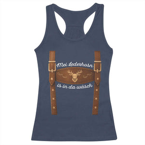 Funny Lederhosen Costume Alternative for Oktoberfest Racerback Tank Top Mei Lederhosn Is In Da Wasch TS02 Navy Print Your Wear