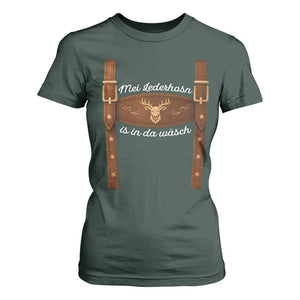 Funny Lederhosen Costume Alternative for Oktoberfest T Shirt For Women Mei Lederhosn Is In Da Wasch TS02 Dark Forest Green Print Your Wear