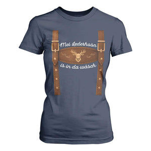 Funny Lederhosen Costume Alternative for Oktoberfest T Shirt For Women Mei Lederhosn Is In Da Wasch TS02 Navy Print Your Wear