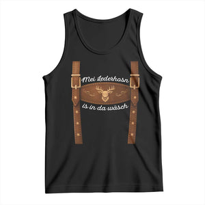 Funny Lederhosen Costume Alternative for Oktoberfest Tank Top Mei Lederhosn Is In Da Wasch TS02 Black Print Your Wear