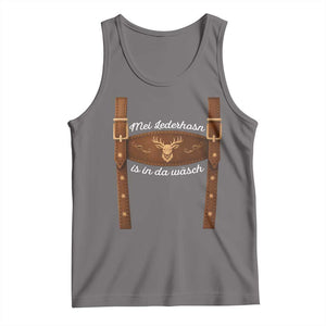 Funny Lederhosen Costume Alternative for Oktoberfest Tank Top Mei Lederhosn Is In Da Wasch TS02 Deep Heather Print Your Wear