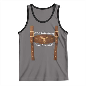 Funny Lederhosen Costume Alternative for Oktoberfest Tank Top Mei Lederhosn Is In Da Wasch TS02 Deep Heather Black Print Your Wear