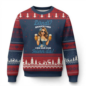 Funny Beer Girl Oktoberfest Ugly Christmas Sweater Dirndle I Bin Nur Zum Feiern Da Party TS02 Navy Red Print Your Wear