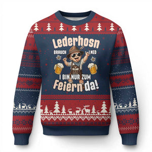 Funny Cute Boy Lederhosen Oktoberfest Ugly Christmas Sweater Lederhosn I Bin Nur Zum Feiern Da Party TS02 Navy Red Print Your Wear