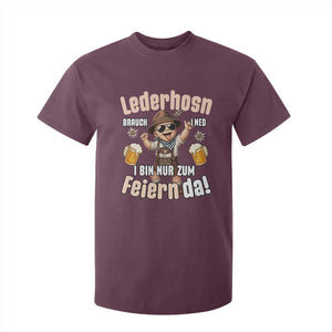 Funny Cute Boy Lederhosen Oktoberfest T Shirt For Kid Lederhosn I Bin Nur Zum Feiern Da Party TS02 Maroon Print Your Wear