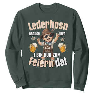 Funny Cute Boy Lederhosen Oktoberfest Sweatshirt Lederhosn I Bin Nur Zum Feiern Da Party TS02 Dark Forest Green Print Your Wear