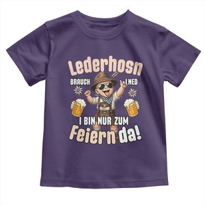 Funny Cute Boy Lederhosen Oktoberfest Toddler T Shirt Lederhosn I Bin Nur Zum Feiern Da Party TS02 Purple Print Your Wear