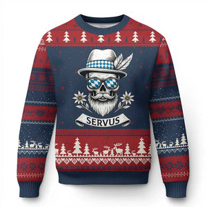 Bavarian Skull Servus Oktoberfest Ugly Christmas Sweater Cool Alpine Hat Tyrolean German Tradition Style TS02 Navy Red Print Your Wear