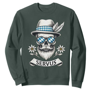 Bavarian Skull Servus Oktoberfest Sweatshirt Cool Alpine Hat Tyrolean German Tradition Style TS02 Dark Forest Green Print Your Wear