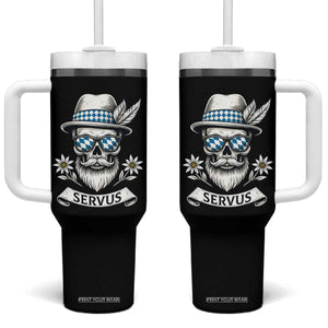 Bavarian Skull Servus Oktoberfest Tumbler With Handle Cool Alpine Hat Tyrolean German Tradition Style TS02 One Size: 40 oz Black Print Your Wear