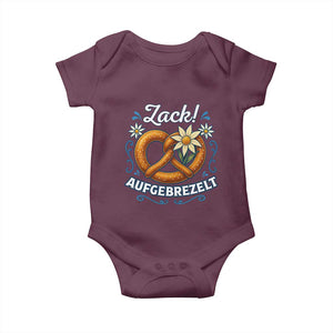 Zack Aufgebrezelt Oktoberfest Baby Onesie Funny Bavarian Pretzel Edelweiss Blue TS02 Maroon Print Your Wear