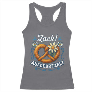 Zack Aufgebrezelt Oktoberfest Racerback Tank Top Funny Bavarian Pretzel Edelweiss Blue TS02 Charcoal Print Your Wear
