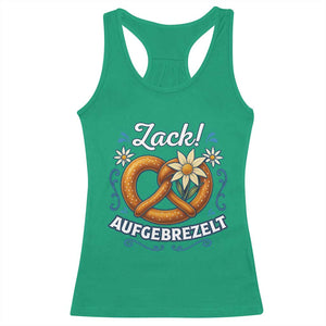 Zack Aufgebrezelt Oktoberfest Racerback Tank Top Funny Bavarian Pretzel Edelweiss Blue TS02 Irish Green Print Your Wear