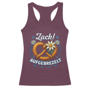 Zack Aufgebrezelt Oktoberfest Racerback Tank Top Funny Bavarian Pretzel Edelweiss Blue TS02 Maroon Print Your Wear