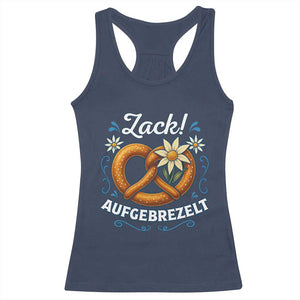 Zack Aufgebrezelt Oktoberfest Racerback Tank Top Funny Bavarian Pretzel Edelweiss Blue TS02 Navy Print Your Wear