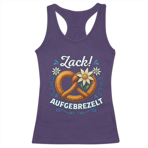 Zack Aufgebrezelt Oktoberfest Racerback Tank Top Funny Bavarian Pretzel Edelweiss Blue TS02 Purple Print Your Wear