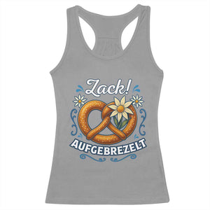 Zack Aufgebrezelt Oktoberfest Racerback Tank Top Funny Bavarian Pretzel Edelweiss Blue TS02 Sport Gray Print Your Wear