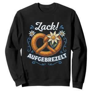 Zack Aufgebrezelt Oktoberfest Sweatshirt Funny Bavarian Pretzel Edelweiss Blue TS02 Black Print Your Wear