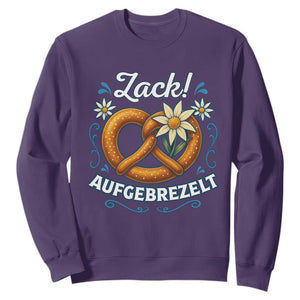 Zack Aufgebrezelt Oktoberfest Sweatshirt Funny Bavarian Pretzel Edelweiss Blue TS02 Purple Print Your Wear
