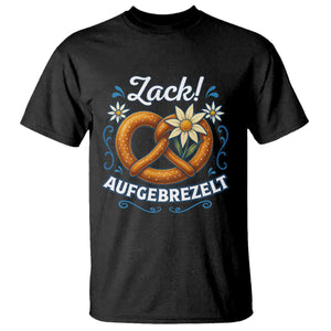 Zack Aufgebrezelt Oktoberfest T Shirt Funny Bavarian Pretzel Edelweiss Blue TS02 Black Print Your Wear