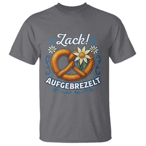 Zack Aufgebrezelt Oktoberfest T Shirt Funny Bavarian Pretzel Edelweiss Blue TS02 Charcoal Print Your Wear