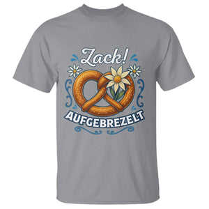 Zack Aufgebrezelt Oktoberfest T Shirt Funny Bavarian Pretzel Edelweiss Blue TS02 Sport Gray Print Your Wear