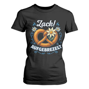 Zack Aufgebrezelt Oktoberfest T Shirt For Women Funny Bavarian Pretzel Edelweiss Blue TS02 Black Print Your Wear