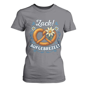 Zack Aufgebrezelt Oktoberfest T Shirt For Women Funny Bavarian Pretzel Edelweiss Blue TS02 Charcoal Print Your Wear