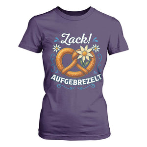 Zack Aufgebrezelt Oktoberfest T Shirt For Women Funny Bavarian Pretzel Edelweiss Blue TS02 Purple Print Your Wear