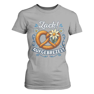 Zack Aufgebrezelt Oktoberfest T Shirt For Women Funny Bavarian Pretzel Edelweiss Blue TS02 Sport Gray Print Your Wear