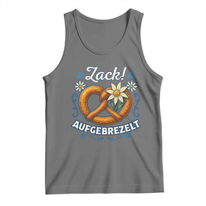 Zack Aufgebrezelt Oktoberfest Tank Top Funny Bavarian Pretzel Edelweiss Blue TS02 Black Heather Print Your Wear