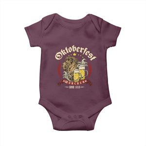 Oktoberfest Munchen Baby Onesie Munich Since 1810 Bavarian Lion and Beer TS02 Maroon Print Your Wear