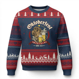 Oktoberfest Munchen Ugly Christmas Sweater Munich Since 1810 Bavarian Lion and Beer TS02 Navy Red Print Your Wear