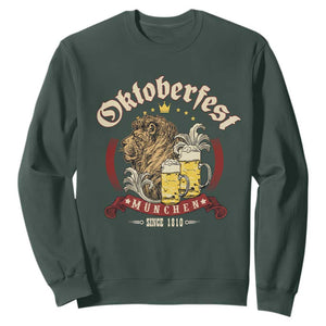 Oktoberfest Munchen Sweatshirt Munich Since 1810 Bavarian Lion and Beer TS02 Dark Forest Green Print Your Wear