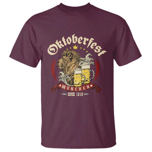Oktoberfest Munchen T Shirt Munich Since 1810 Bavarian Lion and Beer TS02 Maroon Print Your Wear