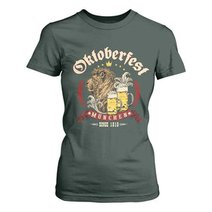 Oktoberfest Munchen T Shirt For Women Munich Since 1810 Bavarian Lion and Beer TS02 Dark Forest Green Print Your Wear