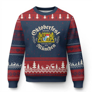 Oktoberfest Munchen Since 1810 Ugly Christmas Sweater Original Tradition Bavarian Coat of Arms Heritage Festival TS02 Navy Red Print Your Wear