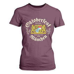 Oktoberfest Munchen Since 1810 T Shirt For Women Original Tradition Bavarian Coat of Arms Heritage Festival TS02 Maroon Print Your Wear